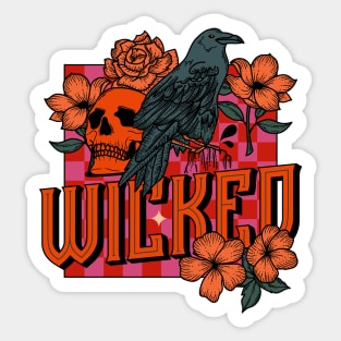 Wicked - crow, skull, animals, birds, pink, punk, green, orange, aesthetics, floral, flowers Sticker